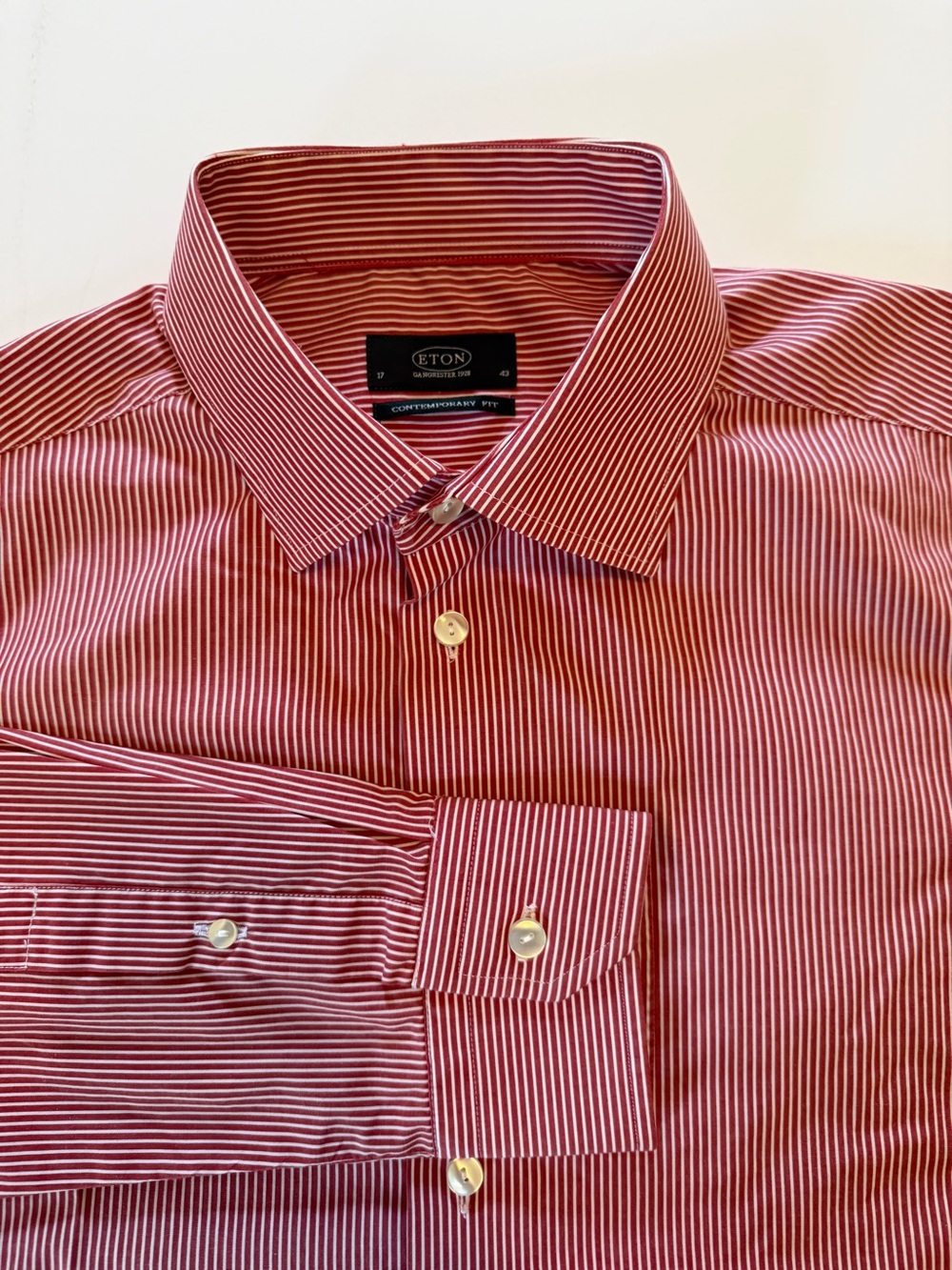 Eton Contemporary Fit Red & White Stripe Dress Shirt | Size 16